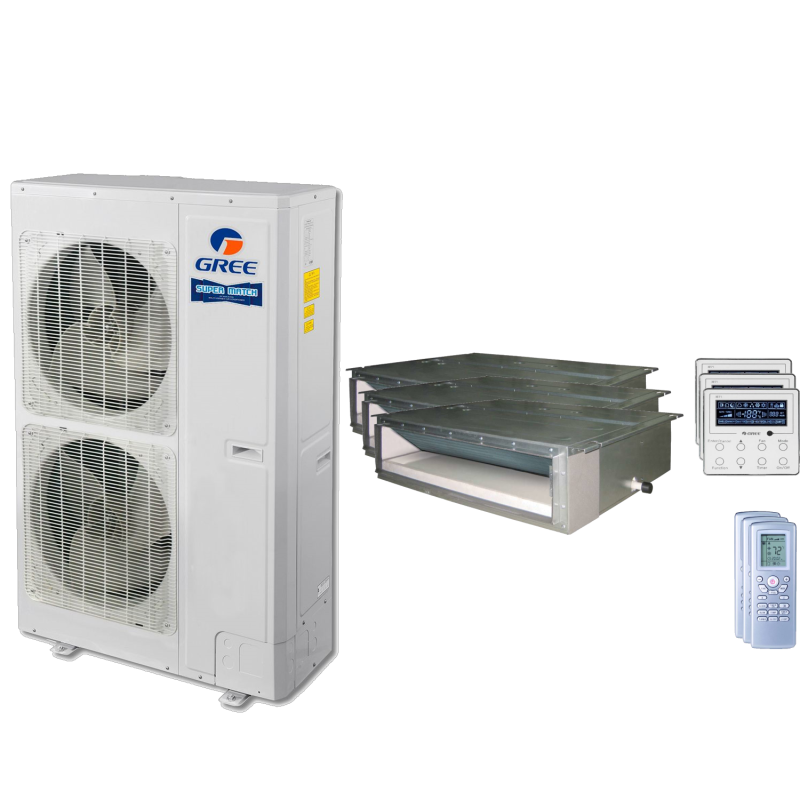 48,000 BTU 15 SEER Tri Zone Concealed Duct Gree Heat Pump System 12+12+18