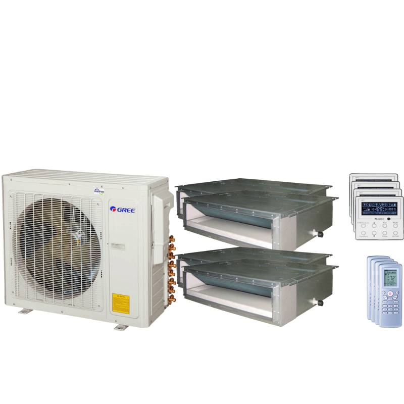 30,000 BTU 16 SEER Quad Zone Concealed Duct Gree Heat Pump System 9+9+9+12
