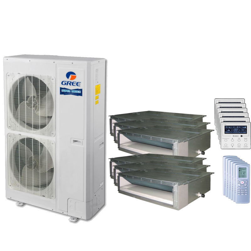 48,000 BTU 15 SEER Six Zone Concealed Duct Gree Heat Pump System 9+9+9+9+9+18