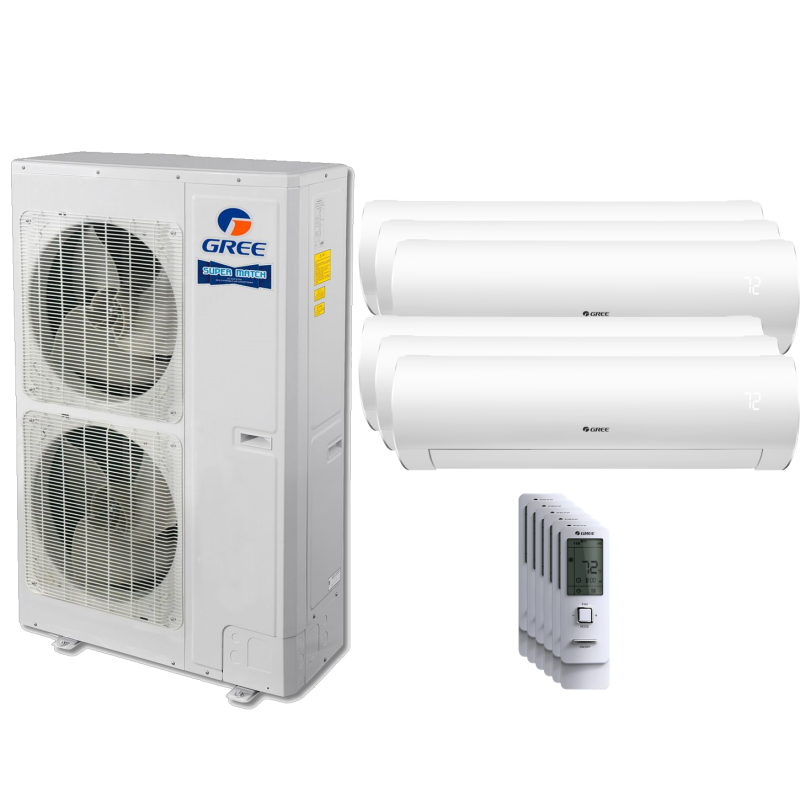 56,000 BTU 16 SEER Six Zone Wall Mounted Gree Heat Pump System 9+9+9+18+18+18
