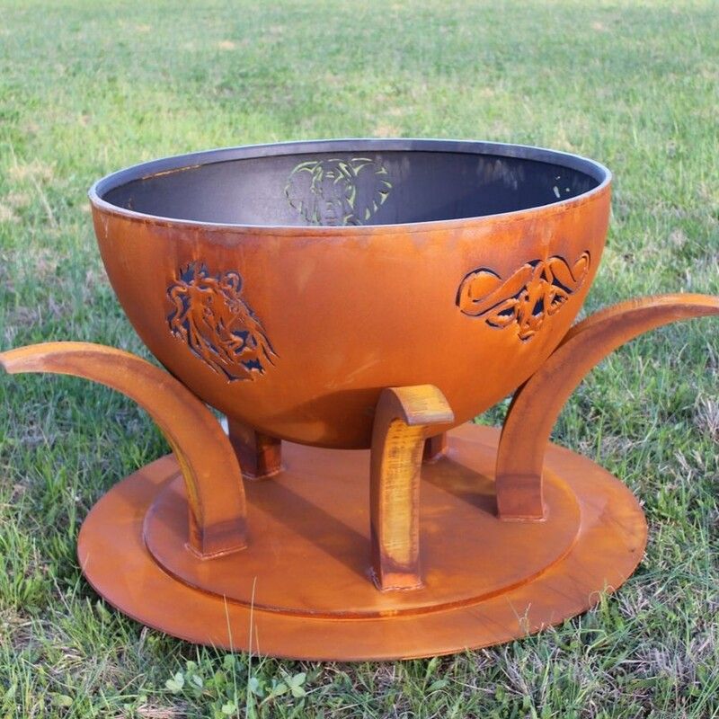 Fire Pit Art 58" Africa's Big Five Artisan Carbon Steel Wood Burning Fire Pit