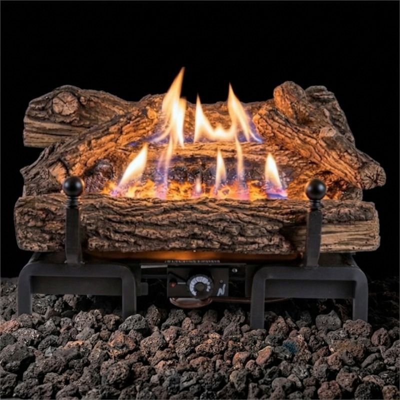Buck Stove 24" CR Ceramic Series Ventless Gas Log Set with Manual Thermostat Control for Natural Gas