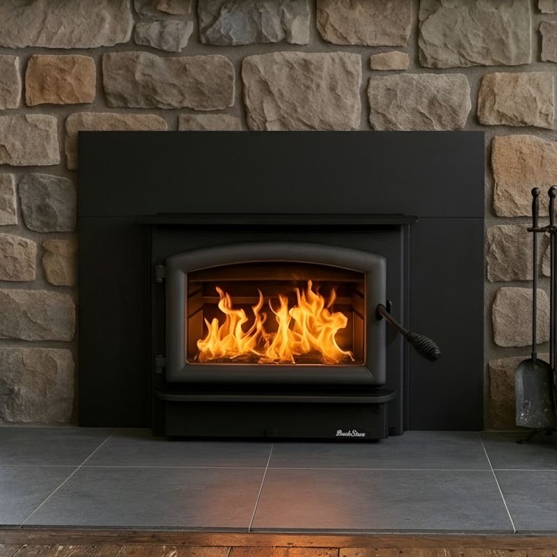 Buck Stove 21 EPA Certified Wood Burning Fireplace Insert with Blower & Black Door, Heats up to 1,800 Sq Ft - FP 21
