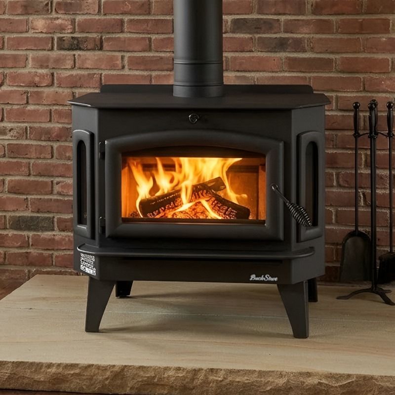 Buck Stove 91 EPA Certified Wood Burning Stove with Blower & Black Door , Heats up to 3,200 Sq Ft - FP 91