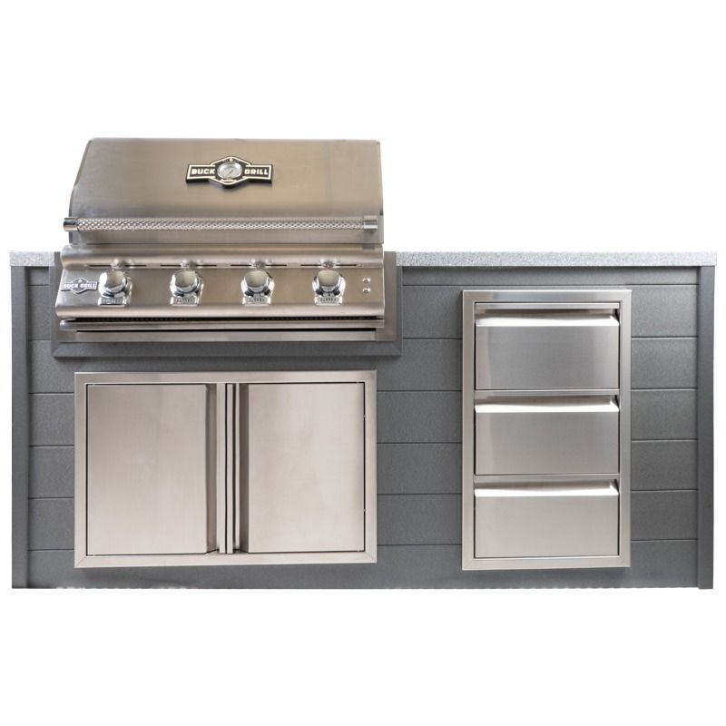 Buck Grill 72" Outdoor BBQ Kitchen Island In Dark Gray With 32" Gas Grill for Natural Gas - BO GI-DKGYCOMBO-NG