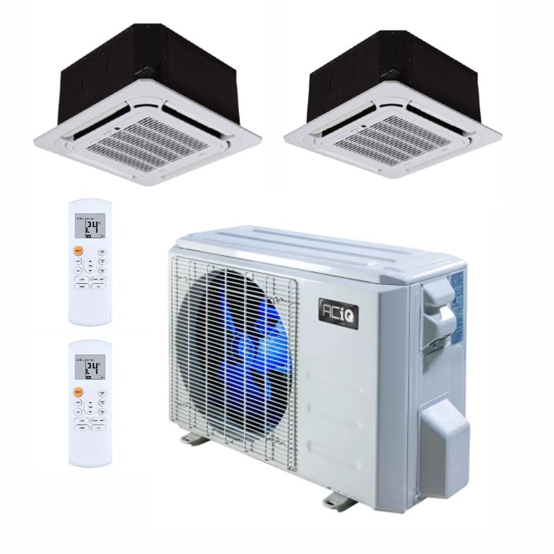 36,000 BTU 23.9 SEER2 ACiQ 2-Zone Ceiling Cassette Mini Split System - 12+24 - ES-36Z-M4/ACIQ-12CC-HH-M/ACIQ-24CC-HH-M