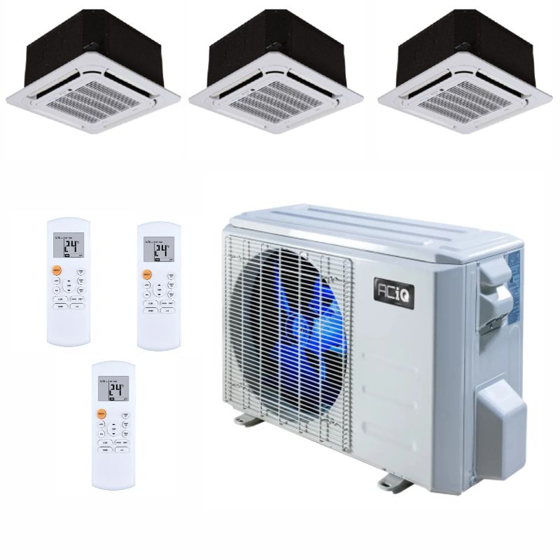 27,000 BTU 24.6 SEER2 ACiQ 3-Zone Ceiling Cassette Mini Split System - 9+9+18 - ES-27Z-M3/ACIQ-09CC-HH-M-2/ACIQ-18CC-HH-M