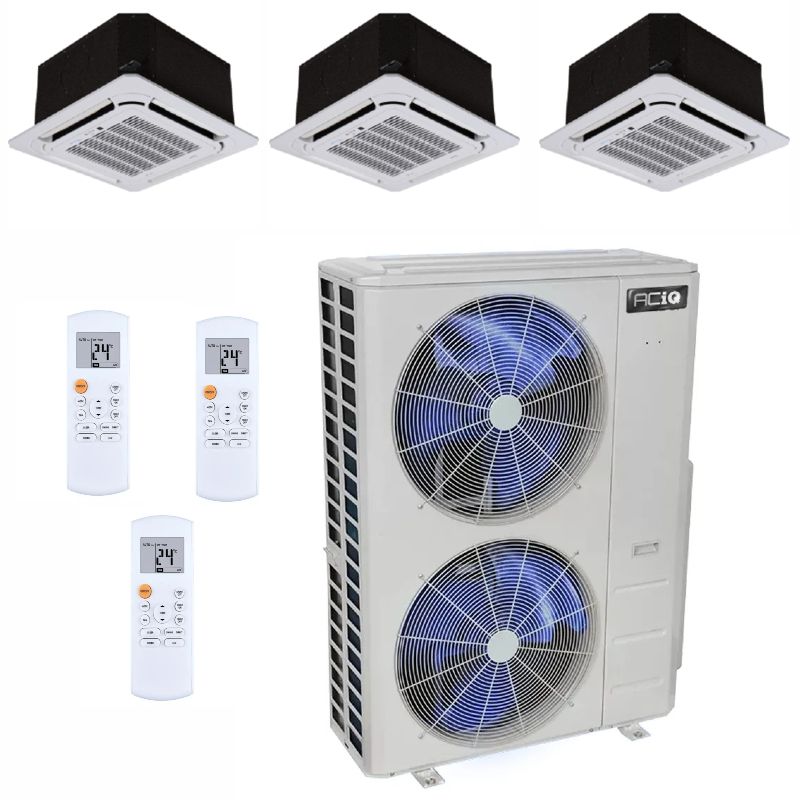 48,000 BTU 23.4 SEER2 ACiQ 3-Zone Ceiling Cassette Mini Split System - 9+12+24 - ES-48Z-M5/ACIQ-09CC-HH-M/ACIQ-12CC-HH-M/ACIQ-24CC-HH-M