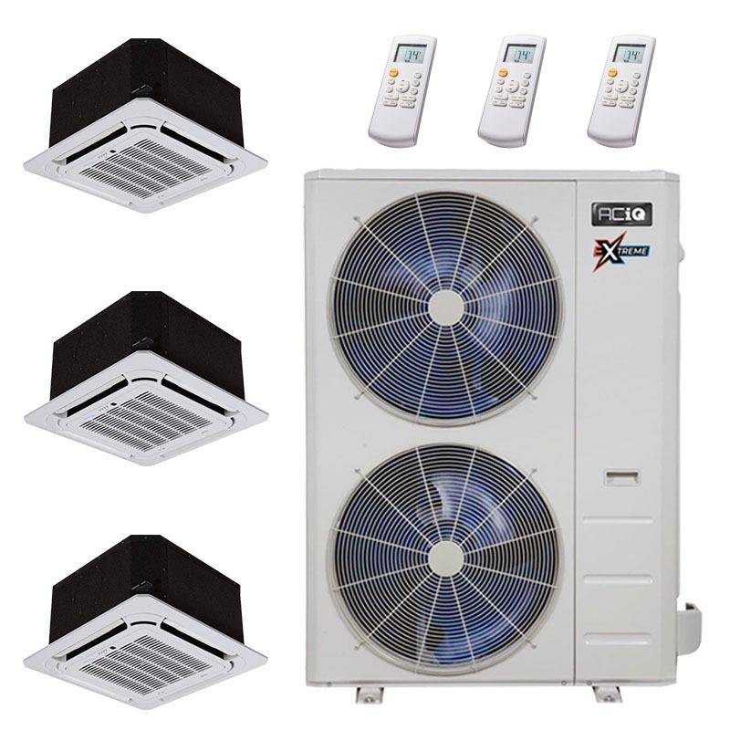 36,000 BTU 22.2 SEER2 ACiQ  3-Zone Ceiling Cassette Mini Split System w/ Extreme Heat - 9+9+24 - ACiQ-36Z-HH-M4 / 2-ACIQ-09CC-HH-MB / ACIQ-24CC-HH-MB