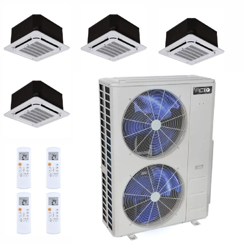 55,000 BTU 21.3 SEER2 ACiQ 4-Zone Ceiling Cassette Mini Split System - 9+12+12+18 - ES-55Z-M5/ACIQ-09CC-HH-M/ACIQ-12CC-HH-M-2/ACIQ-18CC-HH-M