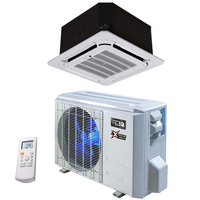 ACiQ 12,000 BTU 21.5 SEER Platinum Single Zone Ceiling Cassette Mini Split System - ACIQ-12ZPL-HP230B / ACIQ-12CC-HH-MB / ACIQ-CC-GRILLE