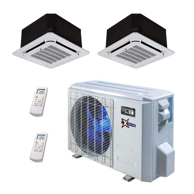 18,000 BTU 22 SEER2 ACiQ  2-Zone Ceiling Cassette Mini Split System w/ Extreme Heat - 12+12 - ACIQ-18Z-HH-M2B / 2-ACIQ-12CC-HH-MB