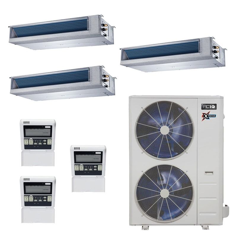 48,000 BTU 21.8 SEER2 ACiQ 3-Zone Concealed Duct Mini Split System Extreme Series - 12+18+18 - ACiQ-48Z-HH-M5B / ACIQ-12CD-HH-MB / 2-ACIQ-18CD-HH-MB