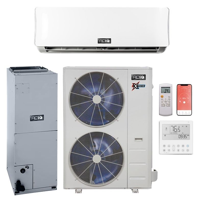 48,000 BTU 21.4 SEER2 ACiQ Mini Split System w/ 24k Central Ducted Air Handler and 18k Wall Mount w/ WiFi | Extreme Series 24+18