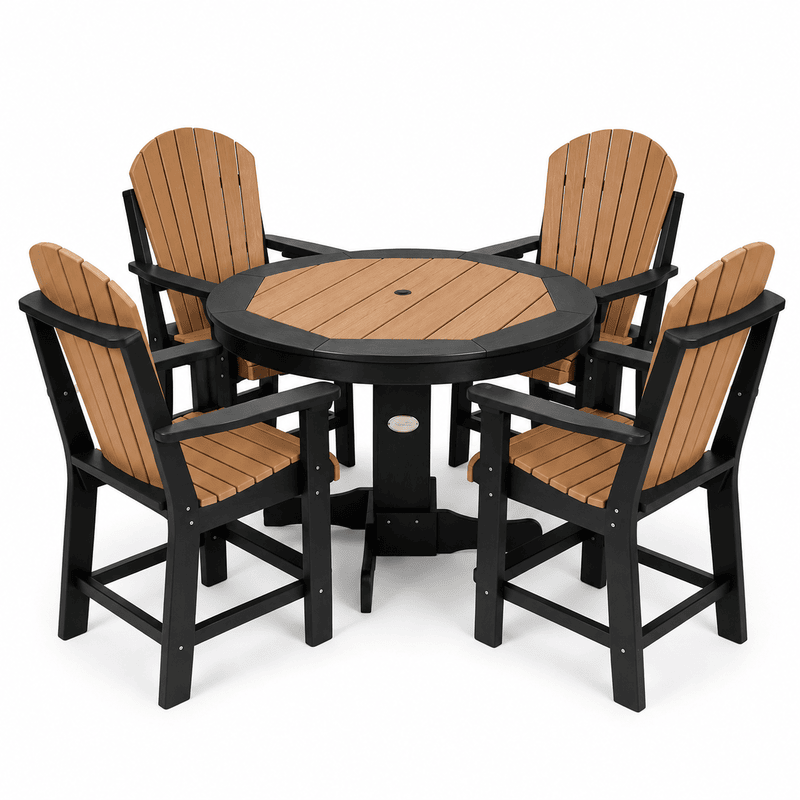 42" Round Inlay Dining Table with 4 Fan Back Side Chairs | Infinity Living