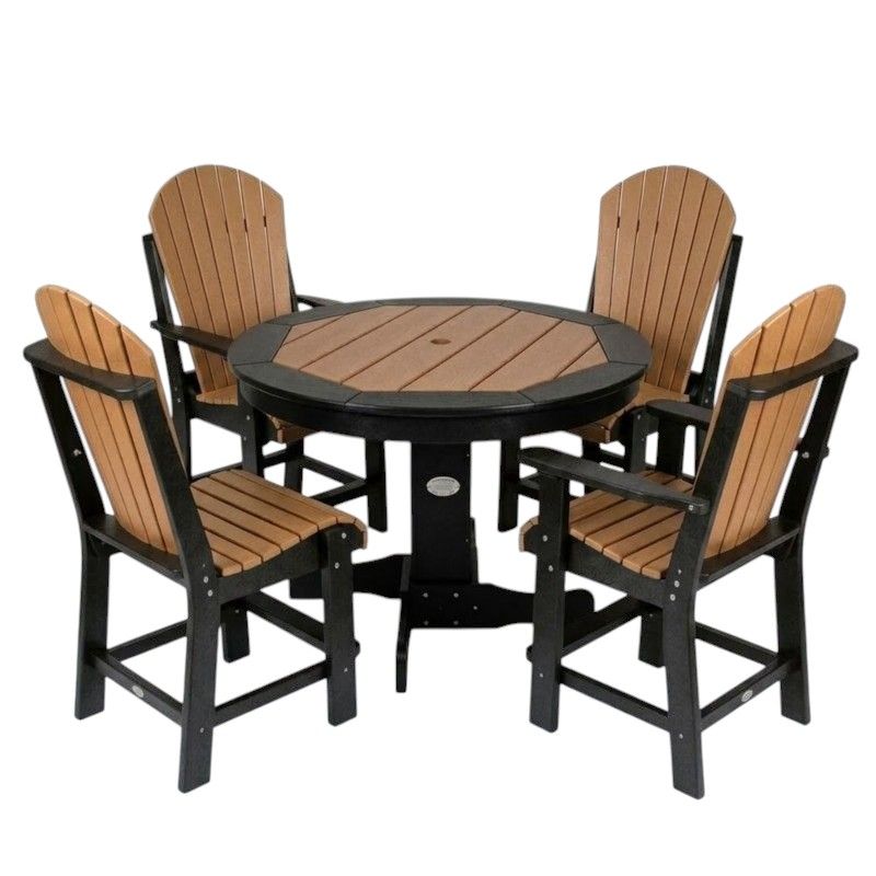 Infinity Living round outdoor dining table with four coordinating poly lumber chairs