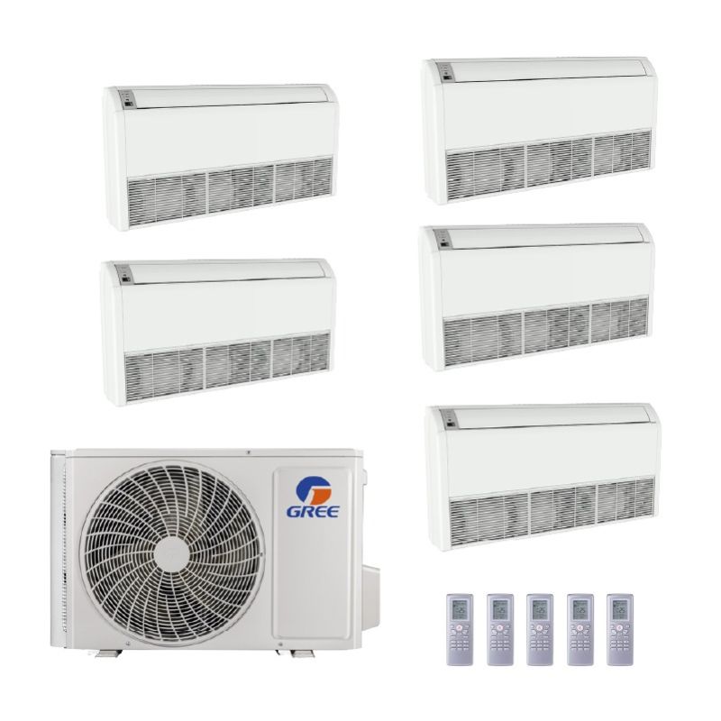 42,000 BTU Gree All Match 21 SEER2 Five Zone Floor/Ceiling Mount Mini Split Heat Pump System - R32 | 230V - 9 + 9 + 9 + 9 + 12