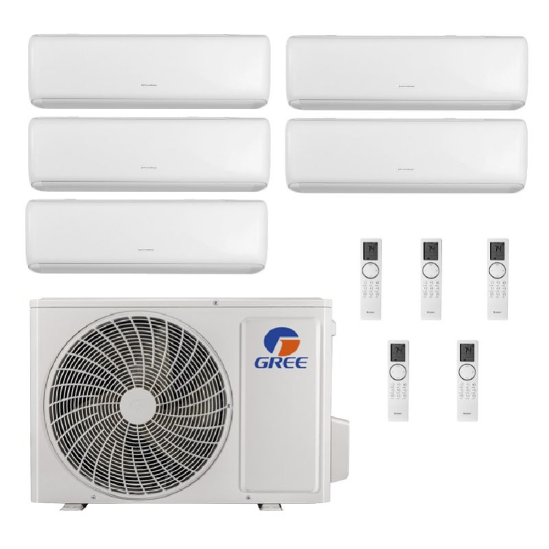 42,000 BTU Gree Livo 21 SEER2 Five Zone Wall Mount Mini Split Heat Pump System - R32 | 230V - 9 + 9 + 9 + 9 + 18