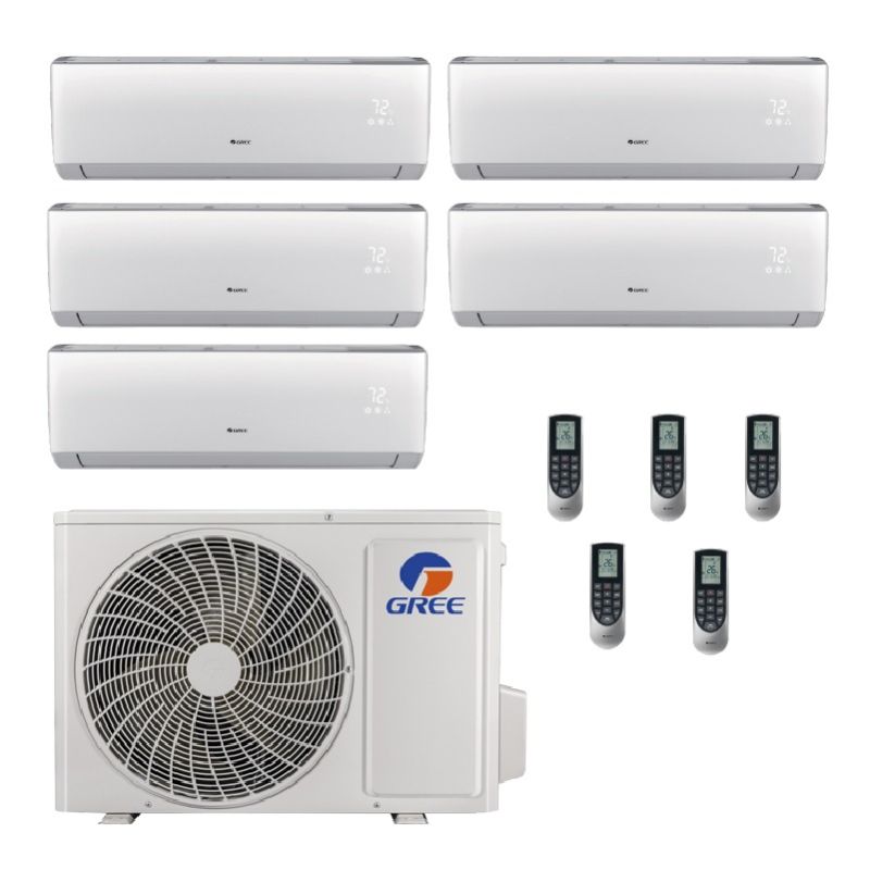 42,000 BTU Gree Vireo 21 SEER2 Five Zone Wall Mount Mini Split Heat Pump System - R32 | 230V - 9 + 12 + 12 + 12 + 12