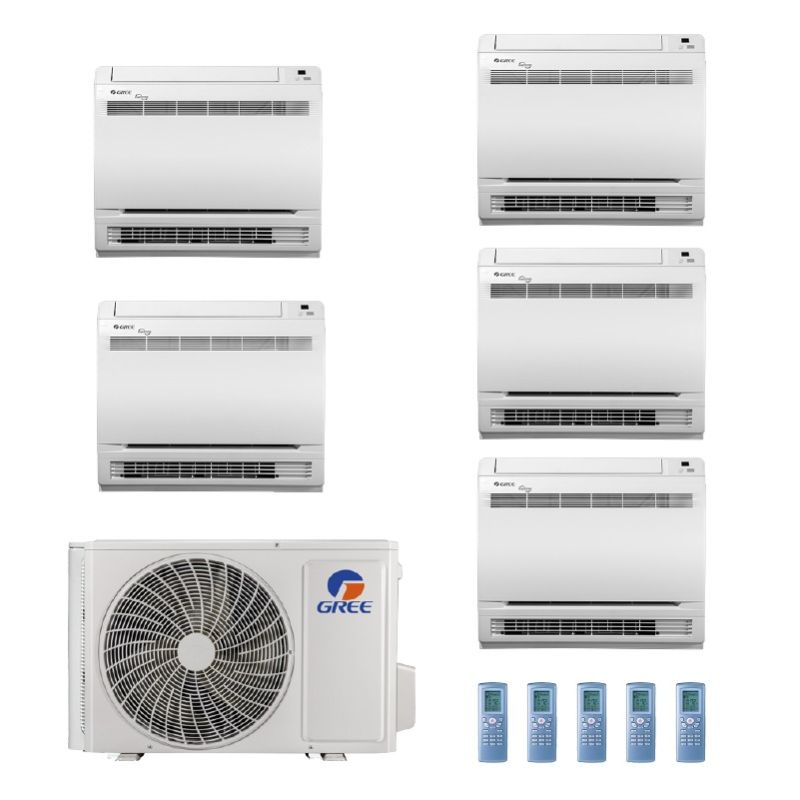 42,000 BTU Gree All Match 21 SEER2 Five Zone Mini Console Mini Split Heat Pump System - R32 | 230V - 9 + 12 + 12 + 12 + 12