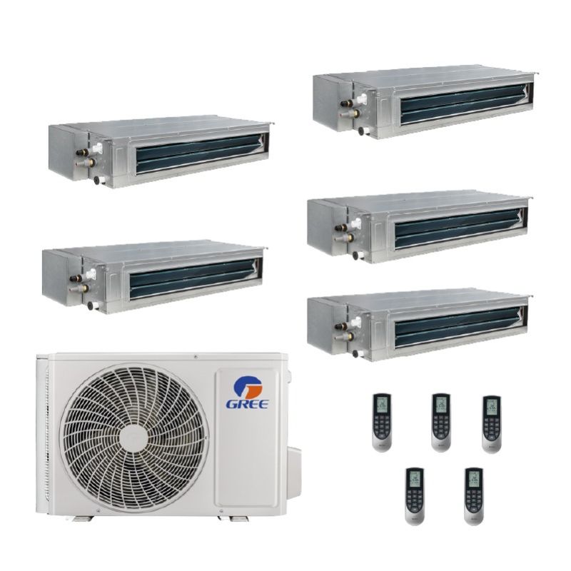42,000 BTU Gree All Match 18 SEER2 Five Zone Slim Concealed Duct Mini Split Heat Pump System - R32 | 230V - 9 + 9 + 9 + 9 + 18