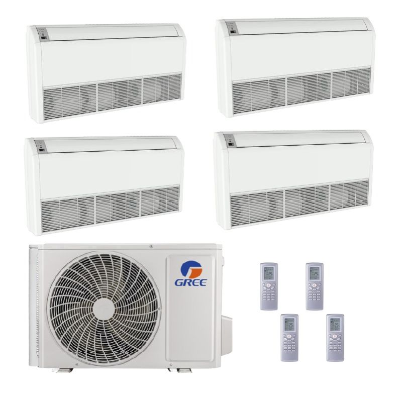 Gree All Match 30,000 BTU 21 SEER2 Quad Zone Floor/Ceiling Mount Mini Split Heat Pump System - R32 | 230V - 9 + 9 + 9 + 18 - MUL30HP230V1R32AO / 3-FLR09HP230V1R32AH / FLR18HP230V1R32AH