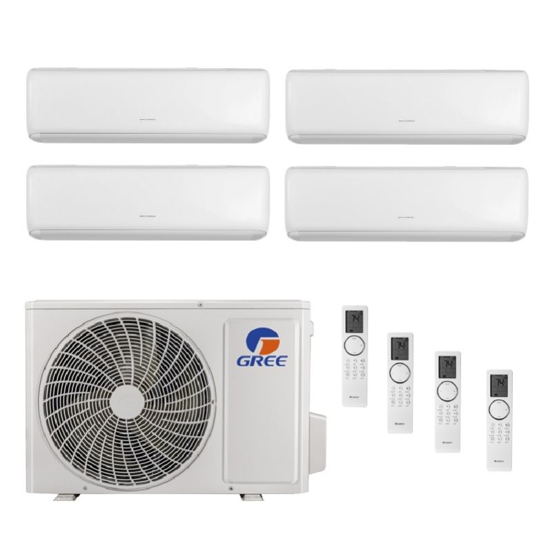 42,000 BTU Gree Livo 21 SEER2 Quad Zone Wall Mount Mini Split Heat Pump System - R32 | 230V - 9 + 9 + 9 + 12