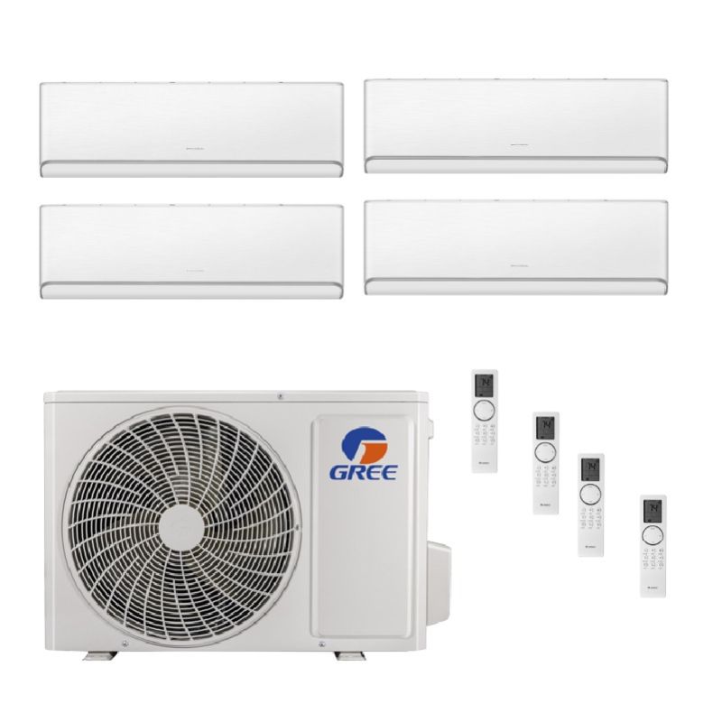 42,000 BTU Gree Sapphire 21 SEER2 Quad Zone Wall Mount Mini Split Heat Pump System - R32 | 230V - 9 + 9 + 9 + 9