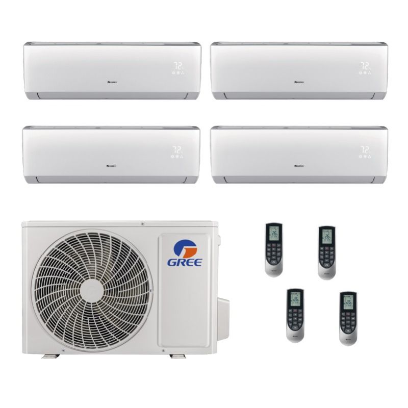 42,000 BTU Gree Vireo 21 SEER2 Quad Zone Wall Mount Mini Split Heat Pump System - R32 | 230V - 9 + 12 + 18 + 18