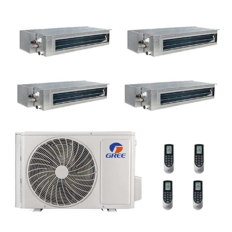 42,000 BTU Gree All Match 18 SEER2 Quad Zone Slim Concealed Duct Mini Split Heat Pump System - R32 | 230V - 9 + 9 + 18 + 24