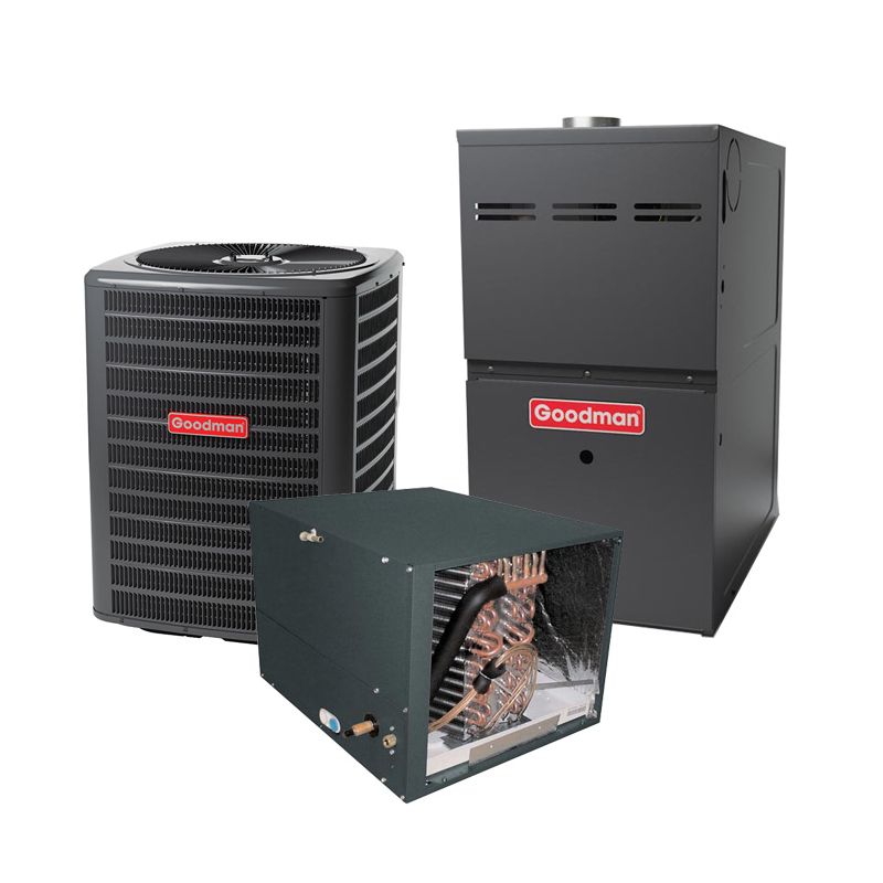 3.5 Ton 13.5 SEER 80% AFUE 100,000 BTU Goodman Gas Furnace and Air Conditioner System - Horizontal