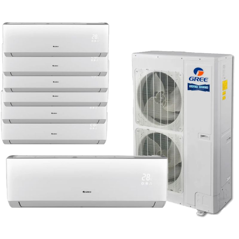 Gree 48,000 BTU 16 SEER Seven Zone Wall Mounted Heat Pump System 9+9+9+9+12+12+12 - MULTI48HP230V1AO / 4-SAP09HP230V1AH / 3-SAP12HP230V1AH