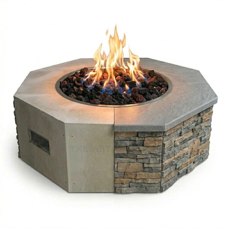 HPC Octagon 45" Ready To Finish Fire Pit Enclosure & 25" Round Burner Kit with Spark Ignition & Torpedo Burner - TOR-U45O/FPPK25CEK