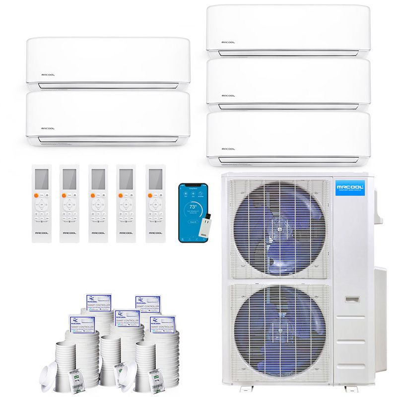 DIY 48,000 BTU 20.5 SEER2 MRCOOL 5 Zone Wall Mounted Heat Pump System 9+9+12+12+18 - DIY-MULTI5-48HP / DIY-09-HP-WM-2 / DIY-12-HP-WM-2 / DIY-18-HP-WM