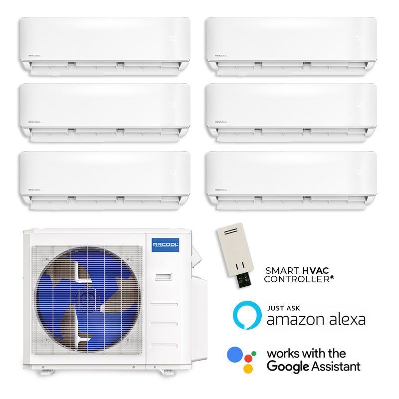 55,000 MRCOOL 5th Gen DIY 22 SEER2 Six Zone Wall Mounted Mini Split Heat Pump System - R-454B | 6 + 6 + 9 + 9 + 12 + 18 - DIY-MULTI6-55HP230D/DIY-06-WM-2/DIY-09-WM-2/DIY-12-WM/DIY-18-WM