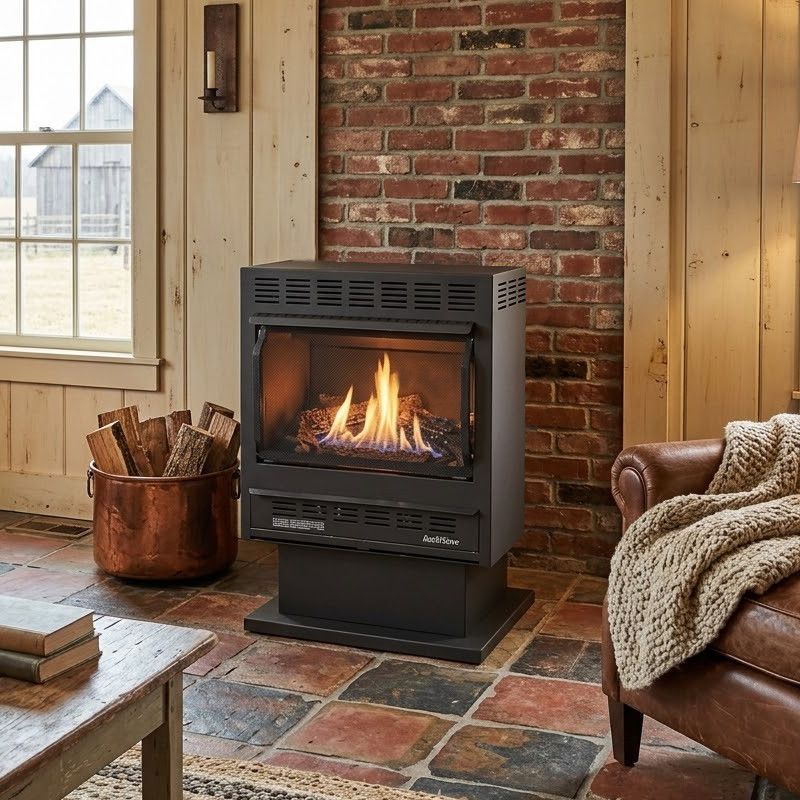 Buck Stove 1127 Vent Free Gas Heating Stove with Pedestal & Blower for Propane