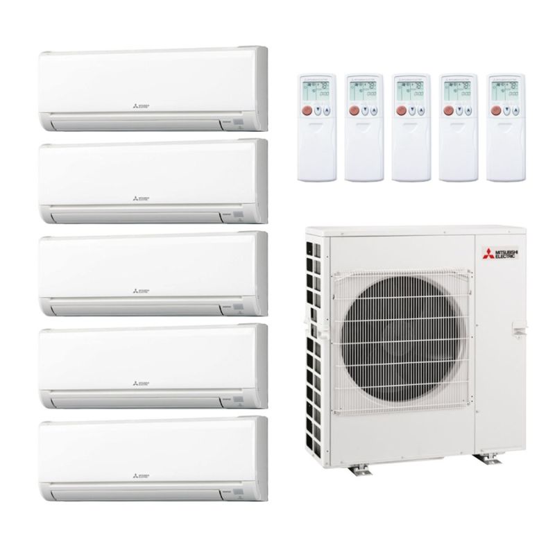 Mitsubishi 42,000 BTU GX-Series 19.3 SEER2 Five Zone Wall Mounted Mini Split Heat Pump System – R454B | 230V - 6 + 6 + 9 + 9 + 9 - MXZ-5D42NL / 2-MSZ-GX06NL / 3-MSZ-GX09NL