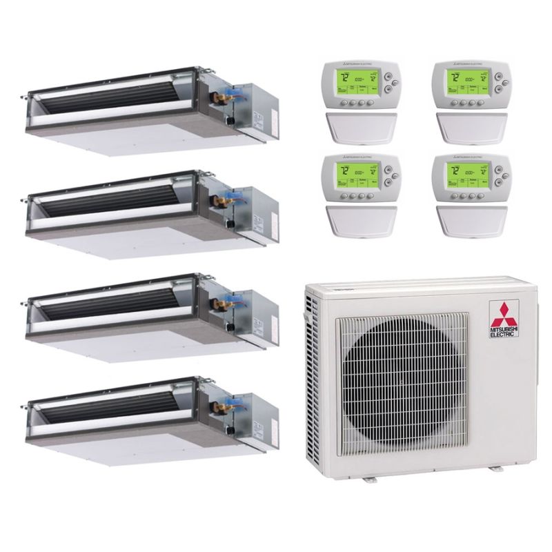 36,000 BTU 16 SEER Mitsubishi Quad Zone Heat Pump System 9+9+9+12 - Concealed Duct