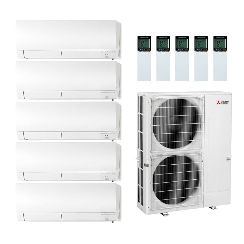 48,000 BTU 18.9 SEER Mitsubishi Five Zone H2i Hyper Heat Pump System 9+9+12+12+18 - Wall Mounted