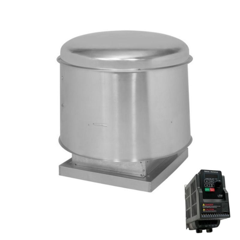 US Fan 10" Down Blast Roof Exhaust Fan with VFD Controller, Belt Drive, 925 CFM, 1/4 HP, 208 Volts, 3 Phase - PV100E2-.25-3P / L510-201-H3-U