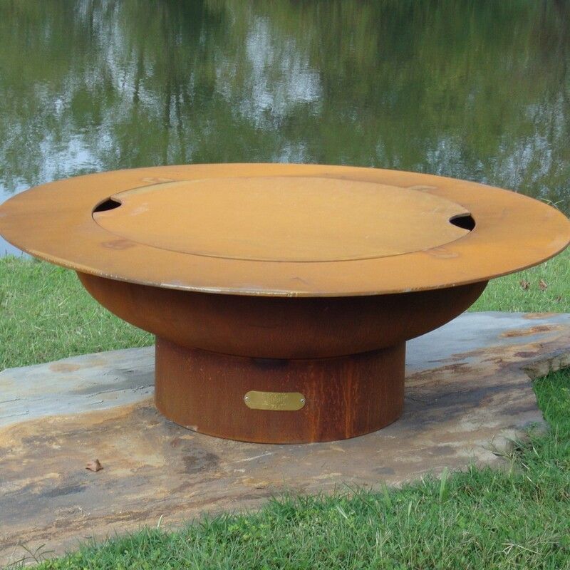 Fire Pit Art 41" Saturn Artisan Carbon Steel Gas Fire Pit With Stainless Steel Burner Kit & Lid