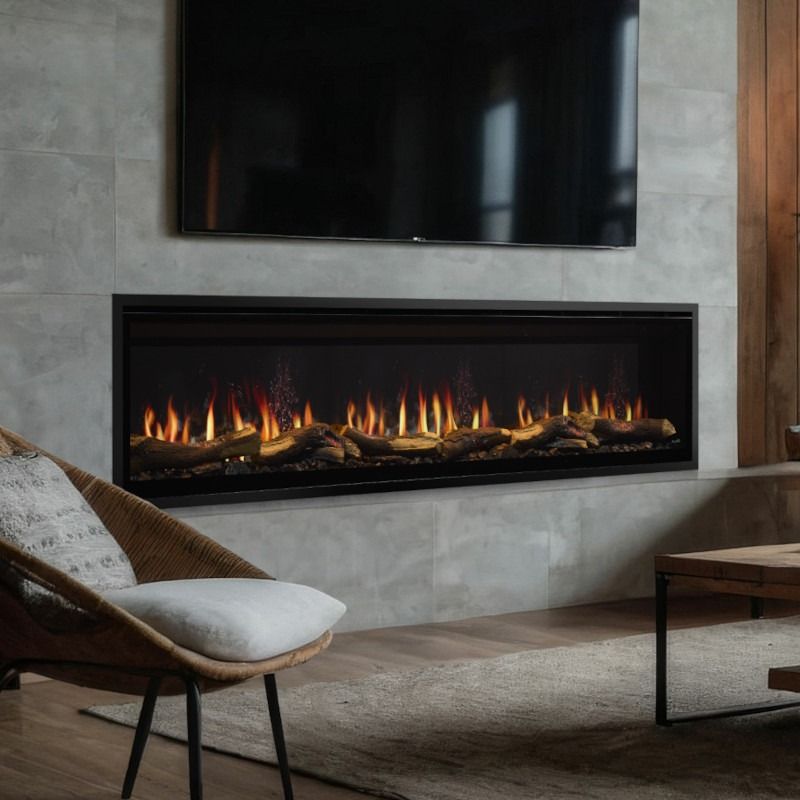 Simplifire 78" Allusion Edge Linear Electric Fireplace with Smart Controls + Remote, Heater, Includes Timber Logs & Embers