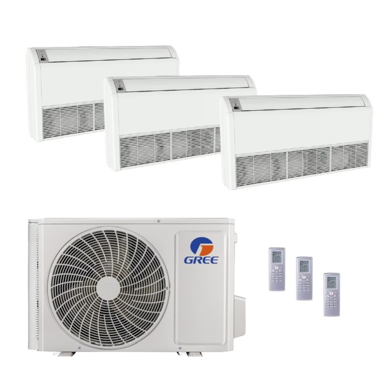 42,000 BTU Gree All Match 21 SEER2 Tri Zone Floor/Ceiling Mount Mini Split Heat Pump System - R32 | 230V - 9 + 9 + 18