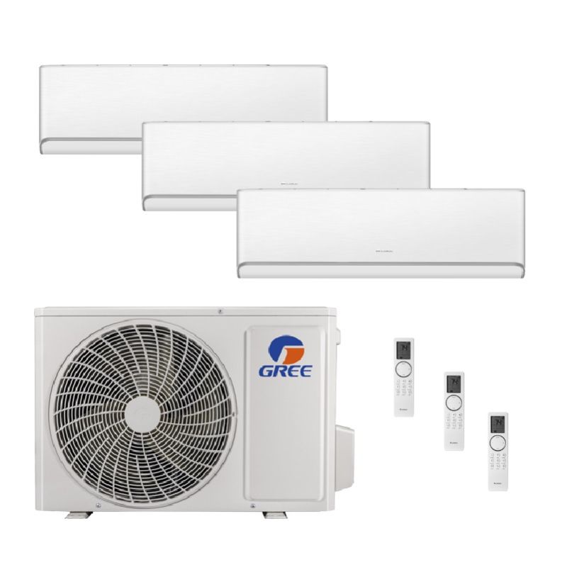 Gree Sapphire 30,000 BTU 21 SEER2 Tri Zone Wall Mount Mini Split Heat Pump System - R32 | 230V - 9 + 9 + 18 - MUL30HP230V1R32AO / 2-SAP09HP230V1R32AH / SAP18HP230V1R32AH