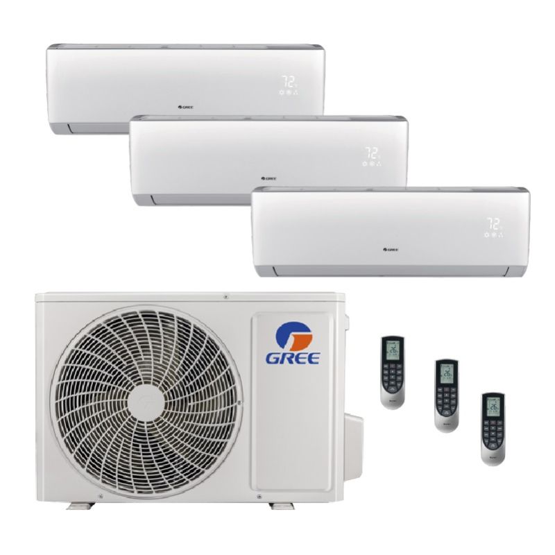 36,000 BTU Gree Vireo 21 SEER2 Tri Zone Wall Mount Mini Split Heat Pump System - R32 | 230V - 9 + 18 + 18