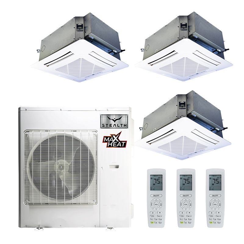 Stealth 36,000 BTU 23 SEER Designer+ Tri Zone Ceiling Cassette Heat Pump System 12+12+24 - SC-36Z-HH-M4 / SC-12CC-HP230-2 / SC-24CC-HP230