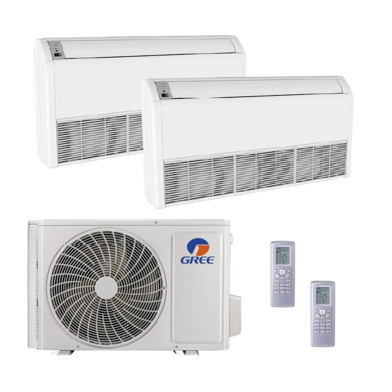Gree All Match 24,000 BTU 21 SEER2 Dual Zone Floor/Ceiling Mount Mini Split Heat Pump System - R32 | 230V - 9 + 12 - MUL24HP230V1R32AO / FLR09HP230V1R32AH / FLR12HP230V1R32AH