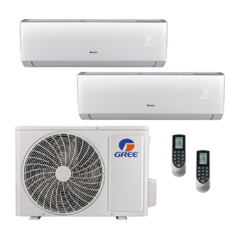 Gree Vireo 24,000 BTU 21 SEER2 Dual Zone Wall Mount Mini Split Heat Pump System - R32 | 230V - 9 + 9 - MUL24HP230V1R32AO / 2-VIR09HP230V1R32AH
