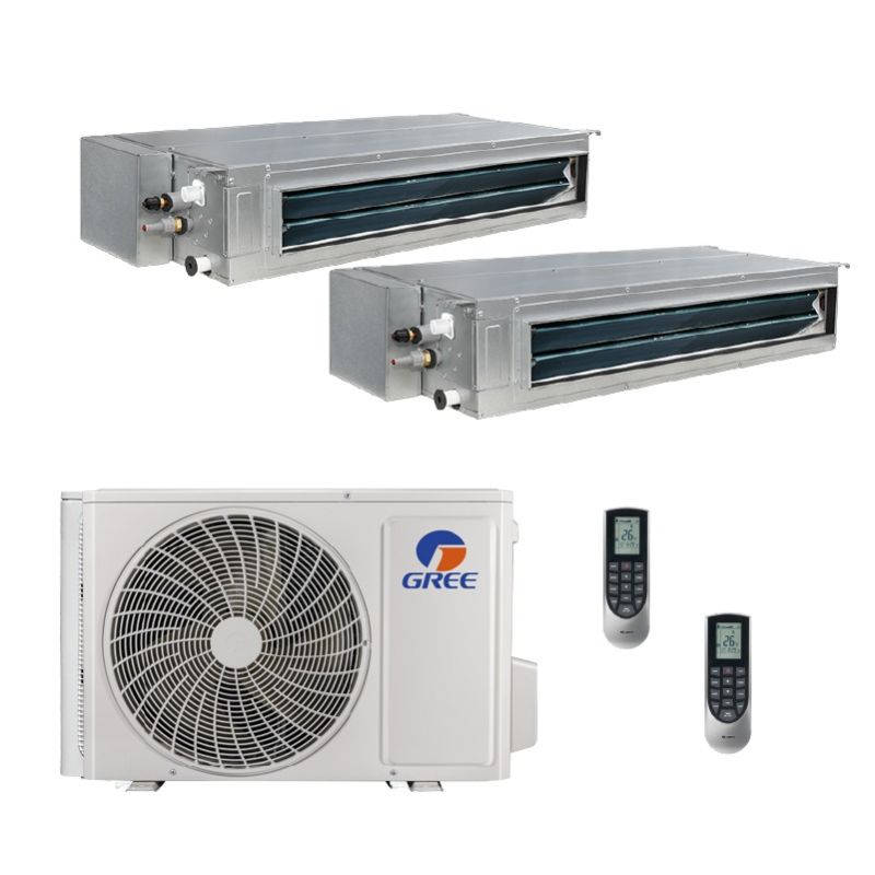 36,000 BTU Gree All Match 18 SEER2 Dual Zone Slim Concealed Duct Mini Split Heat Pump System - R32 | 230V - 9 + 9