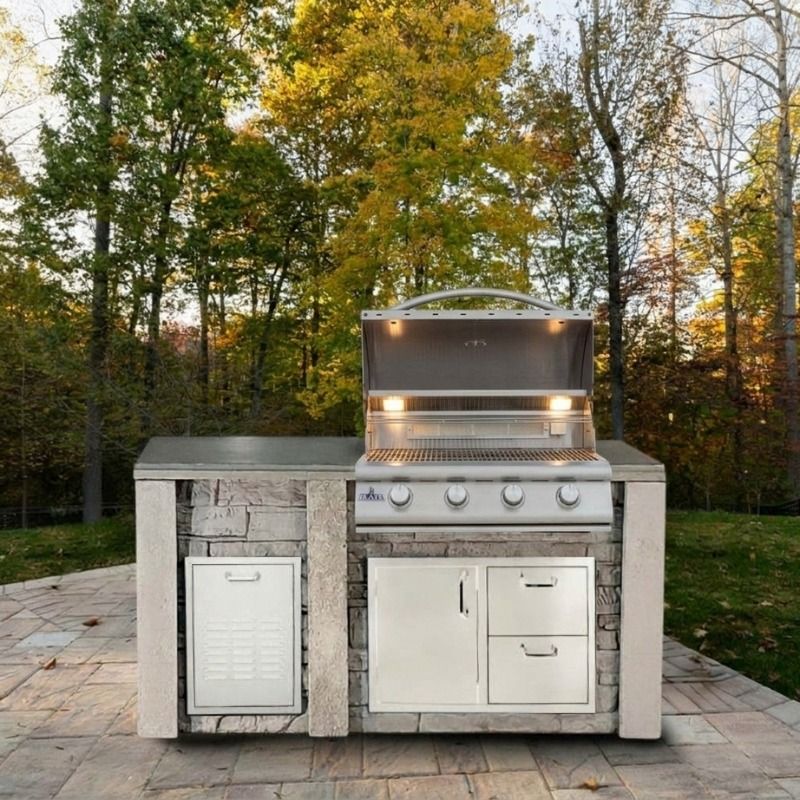 6FT+ Outdoor Kitchen Island - Ready To Assemble W/Blaze 32-Inch Gas Grill & Kitchen Cabinetry - 7530.CI.CO
